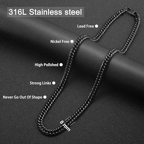 8MM 20-Inch Black Cuban Chain