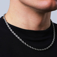 7MM 24-Inch Rope Chain - Silver