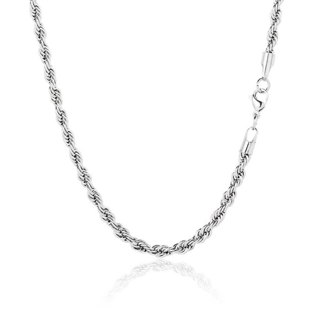 7MM 24-Inch Rope Chain - Silver