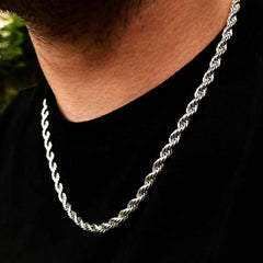 7MM 24-Inch Rope Chain - Silver