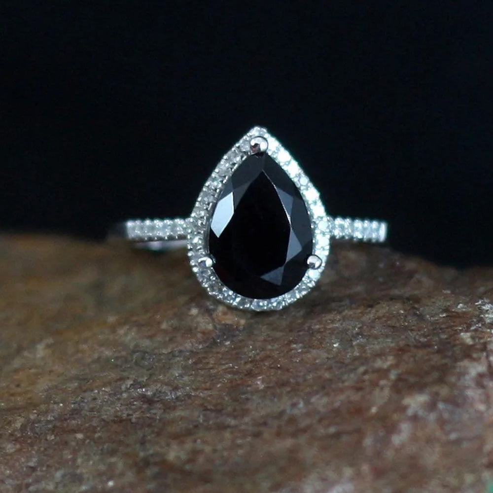 Adjustable Pear Black Zirconia Ring