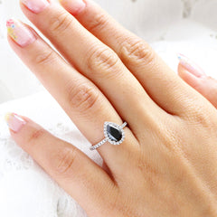 Adjustable Pear Black Zirconia Ring