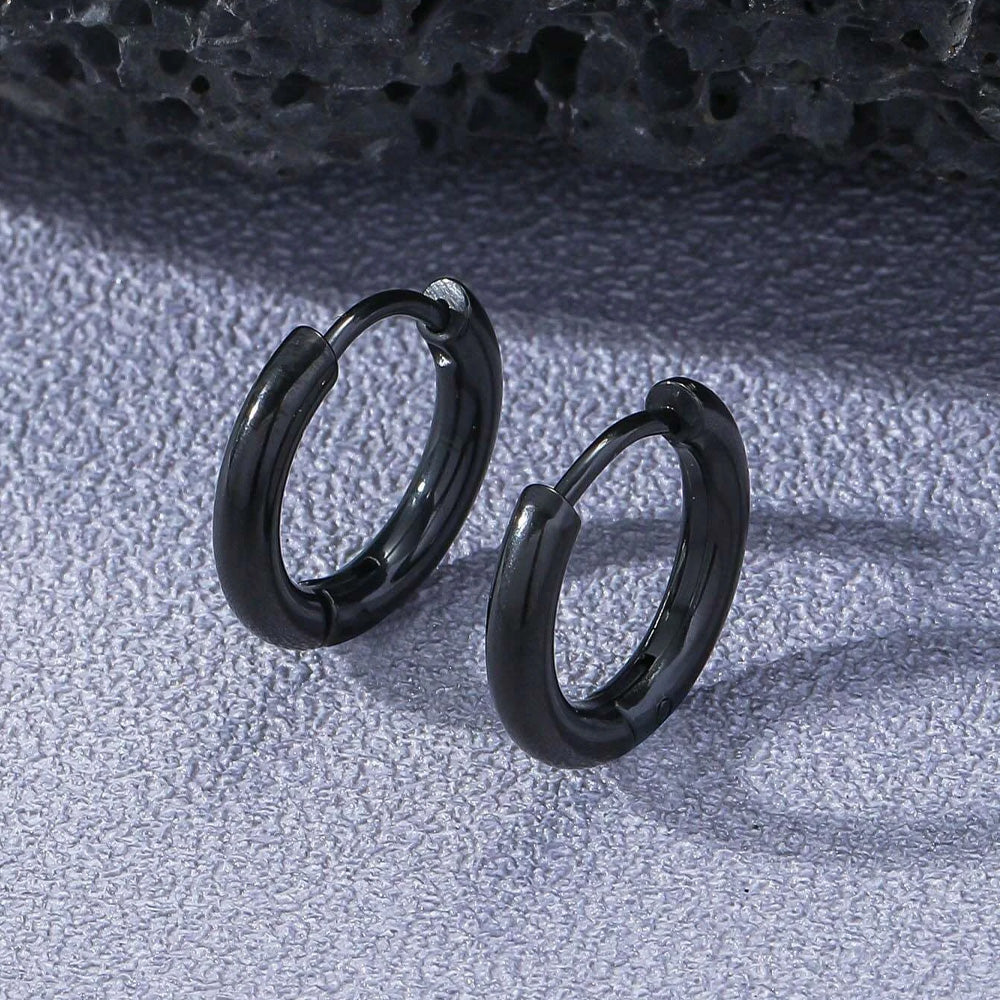 1-Pair Unisex Smooth Black Hoop Earrings