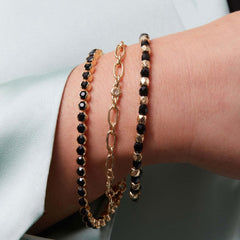 Gold Black Beads Chain Bracelet