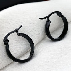 Black Titanium Steel Charm Ear Hoops