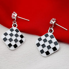 Unique Design Black White Checkered Earrings