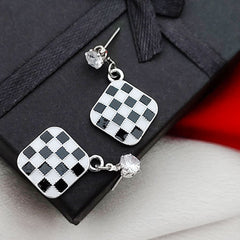 Unique Design Black White Checkered Earrings