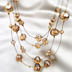 Antique Champagne Crystal Pearl Necklace Set