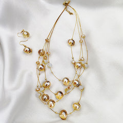 Antique Champagne Crystal Pearl Necklace Set