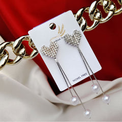 Heart Shaped Imitation Pearl Long Tassel Earrings