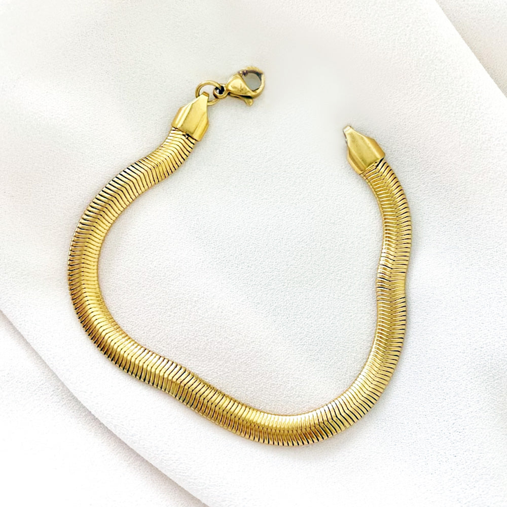 7MM Herringbone Chain Bracelet - Gold Tone