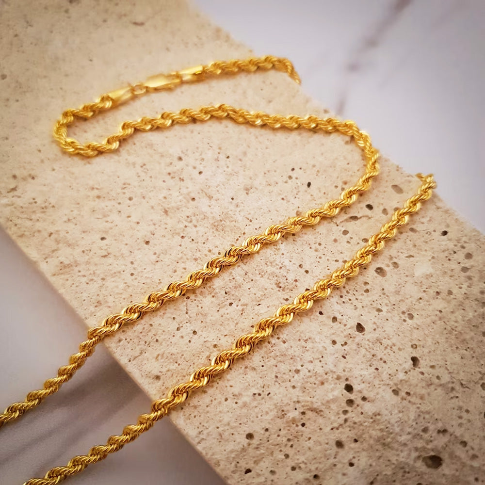 3MM 24-Inch Rope Chain - Golden