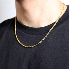 3MM 24-Inch Rope Chain - Golden