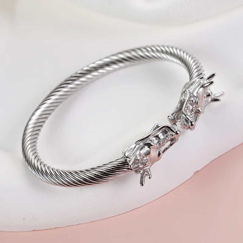 Dragon Wire Bangle Bracelet - Silver