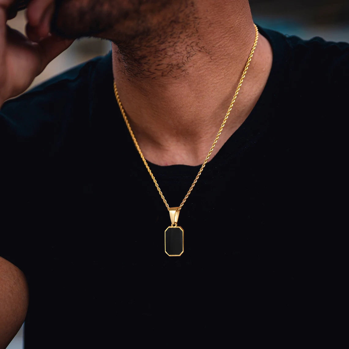 Black Enamel Geometric Pendant