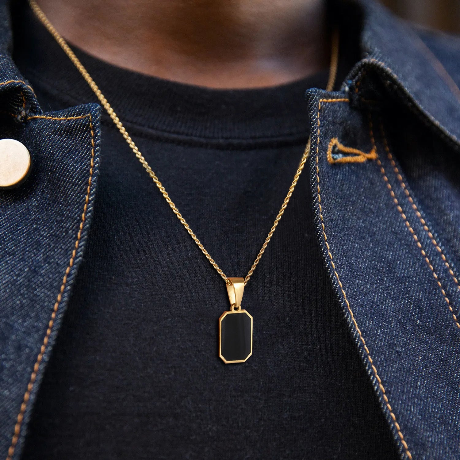 Black Enamel Geometric Pendant