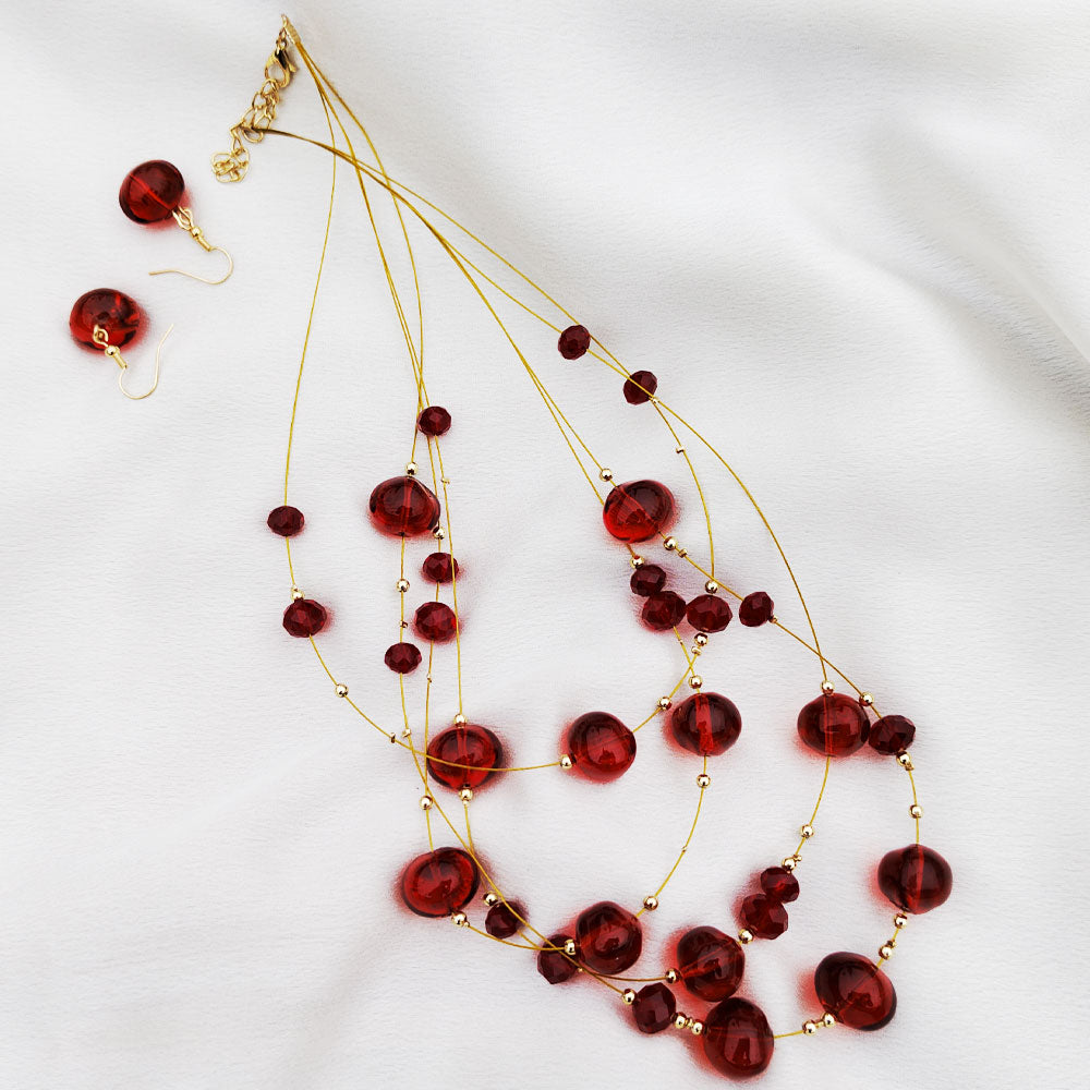 Antique Red Crystal Pearl Necklace Set