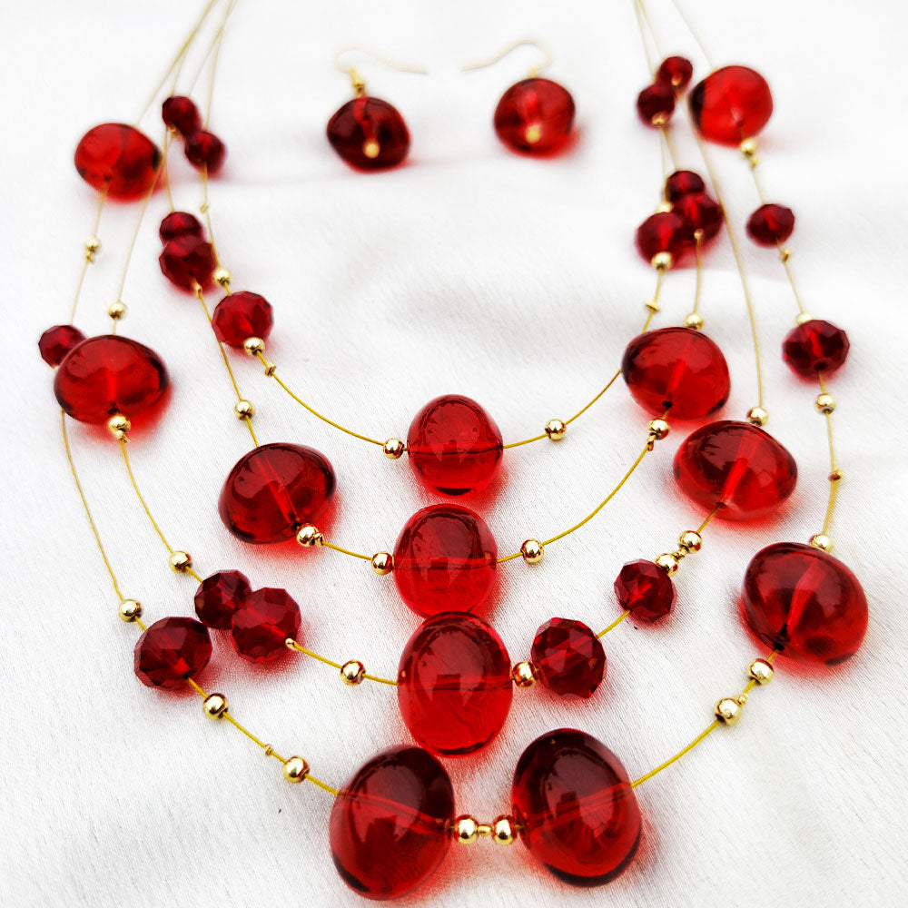 Antique Red Crystal Pearl Necklace Set