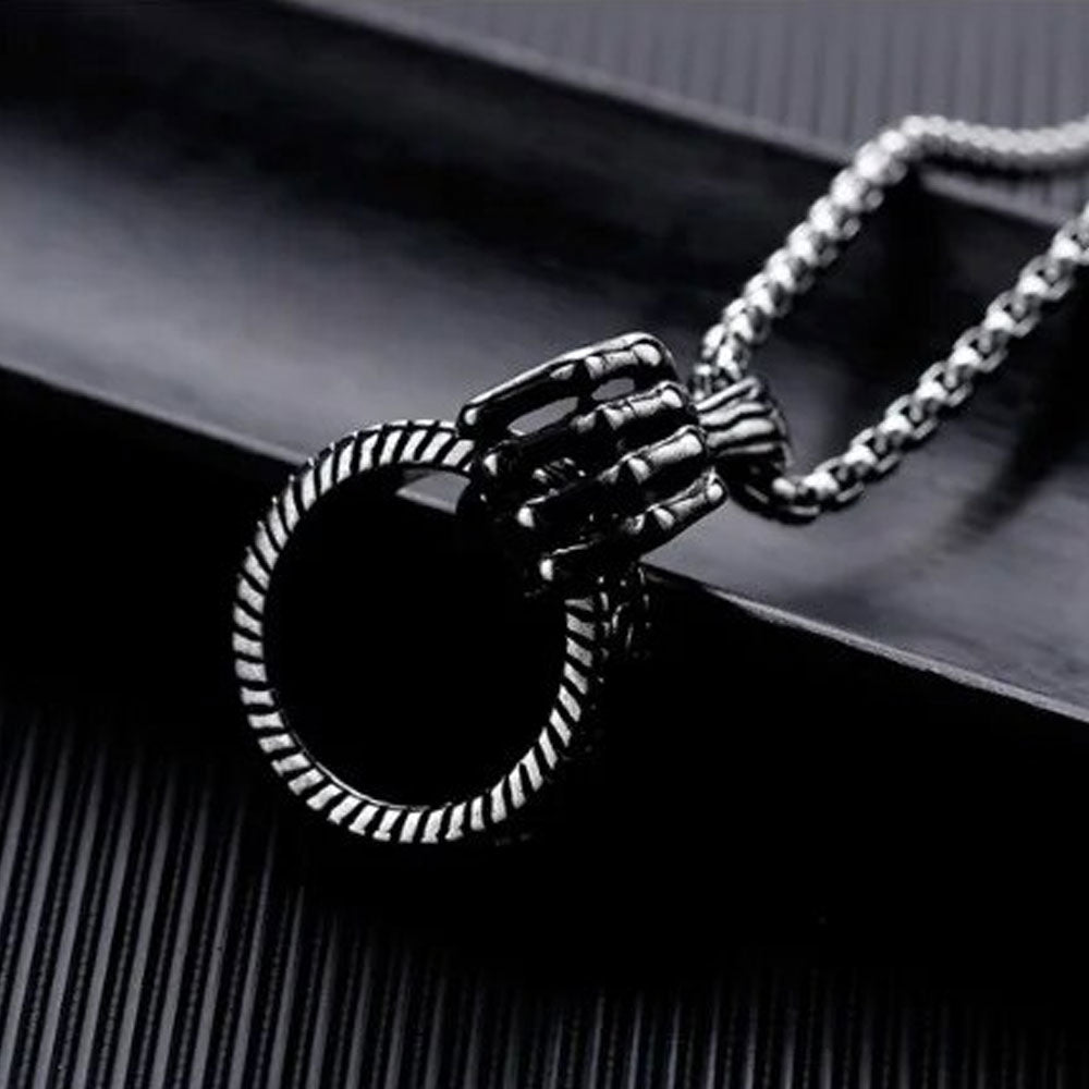 Black Skull Hand Ring Pendant