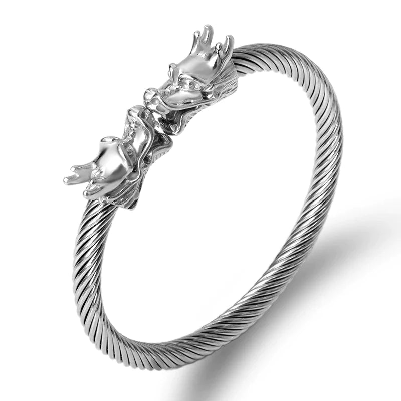 Dragon Wire Bangle Bracelet - Silver