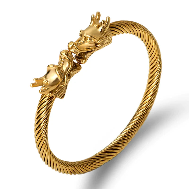 Dragon Wire Bangle Bracelet - Gold