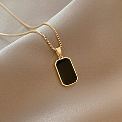 Black Enamel Geometric Pendant