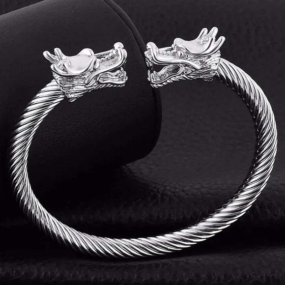 Dragon Wire Bangle Bracelet - Silver